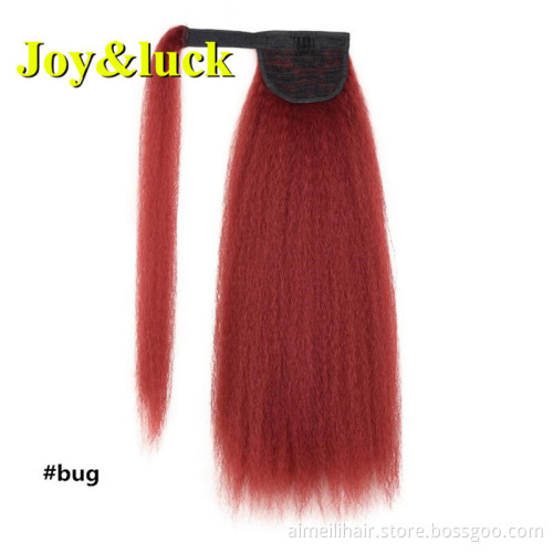 Wholesale Price Wigs In Afro Winding Ponytail Yaki Long Straight With Comb Ponytail 22 inch Soft Fluffy Synthetic Hair Extension
